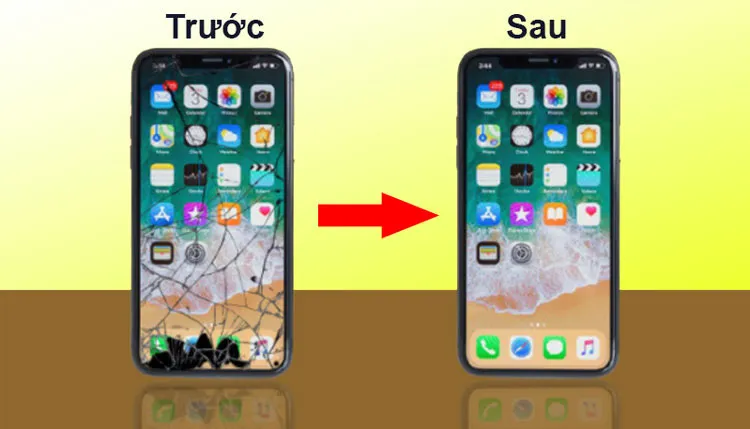 màn hình iphone trước và sau khi ép kính