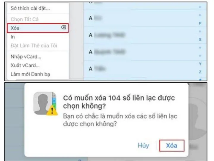 Bấm xác nhận xóa danh bạ Iphone