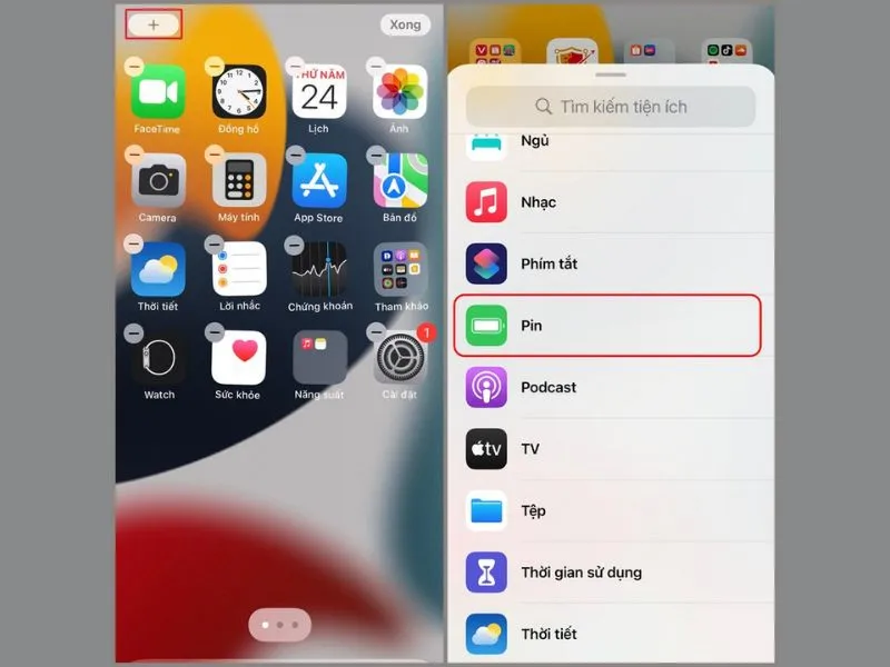 Giao diện của thư mục “Pin”