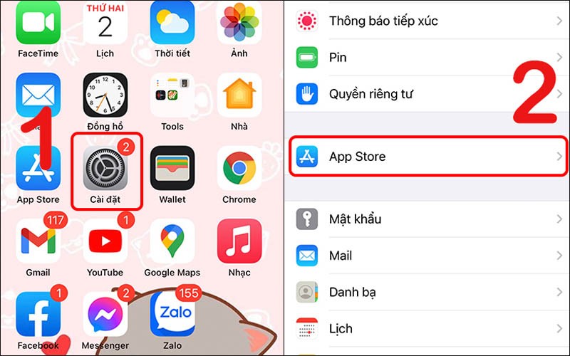 vao cai dat app store de tat tu dong cap nhat