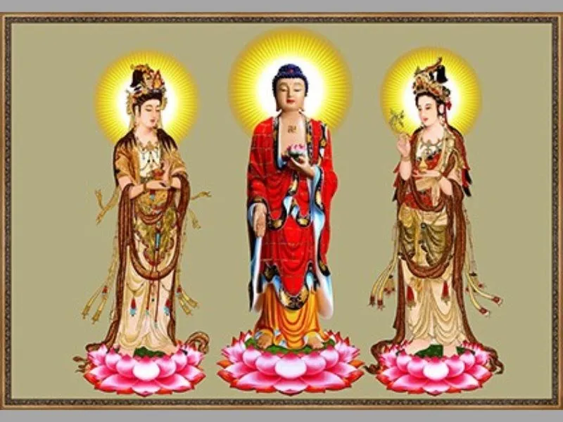 Hình ảnh Tây Phương Tam Thánh được sử dụng để làm hình nền