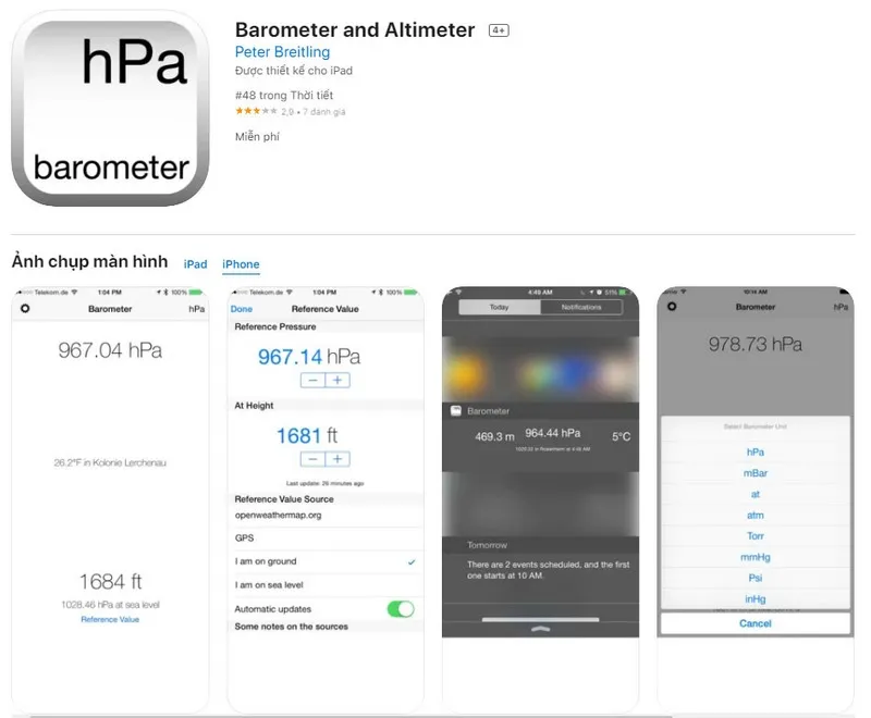 App hPa barometer dành cho iPhone