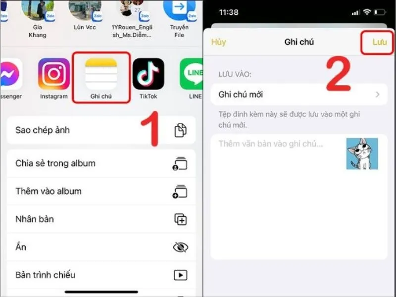 Lưu hình ảnh vừa chọn vào trong ứng dụng Ghi chú