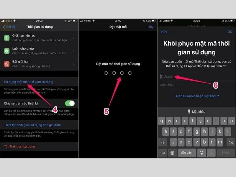 Lập mật mã thời gian sử dụng trên iPhone