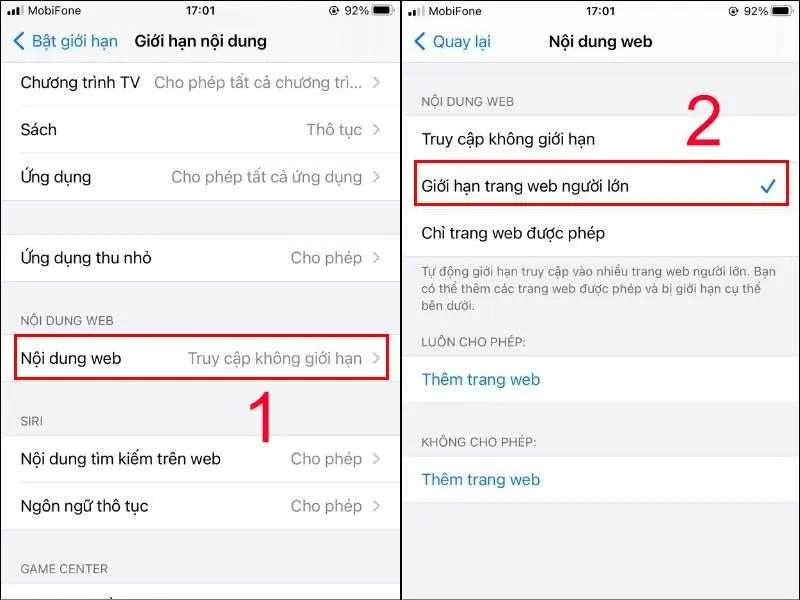 chan trang web tren safari cho dien thoai iphone 