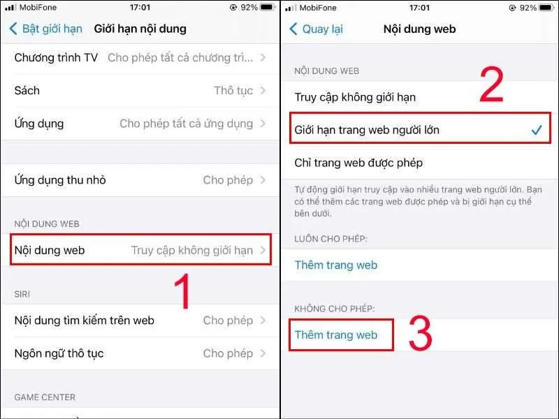 huong dan cach chan trang web tren safari cho iphone 
