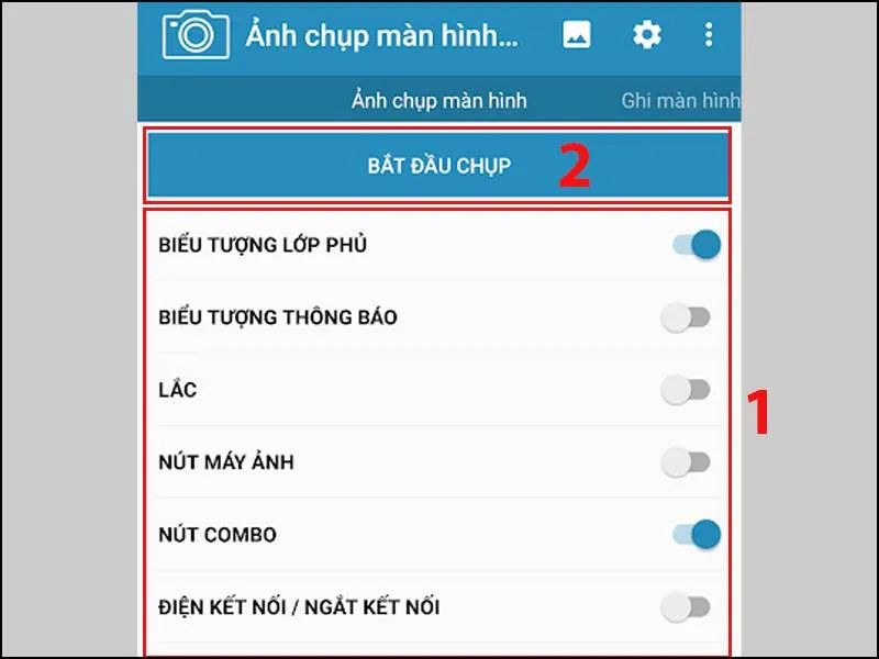Nhấn Bắt đầu chụp để chụp màn hình