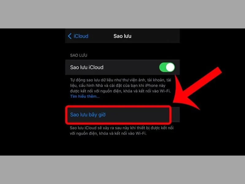 Bắt đầu sao lưu dữ liệu trong đó có danh bạ