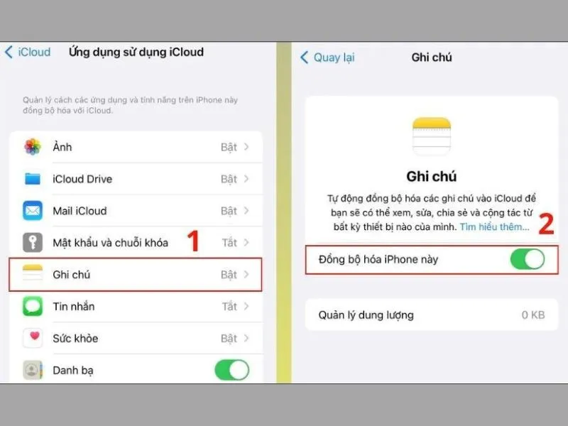 cách chuyển ghi chú từ iPhone sang iPhone là bật đồng bộ