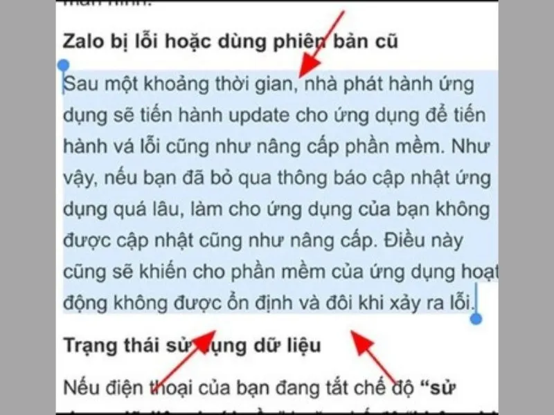 Hình ảnh minh họa để thực hiện thao tác sao chép văn bản bằng cử chỉ
