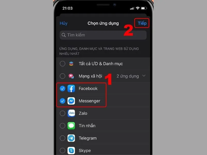 Lựa chọn những ứng dụng mà bạn muốn thiết lập mật khẩu