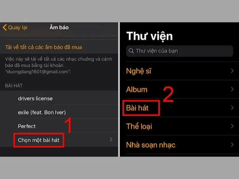 Thao tác để có thể chọn một bài nhạc khác ngoài mặc định