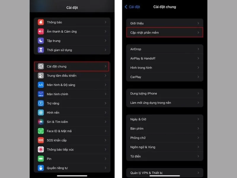 Tiến hành cập nhật lại hệ điều hành iOS