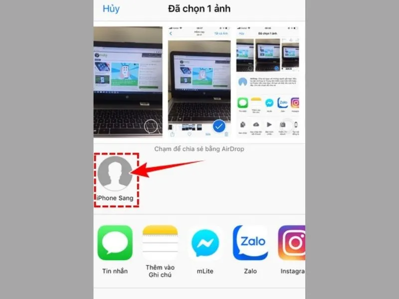 Lựa chọn thiết bị mà bạn muốn thực hiện cách gửi ảnh qua airdrop