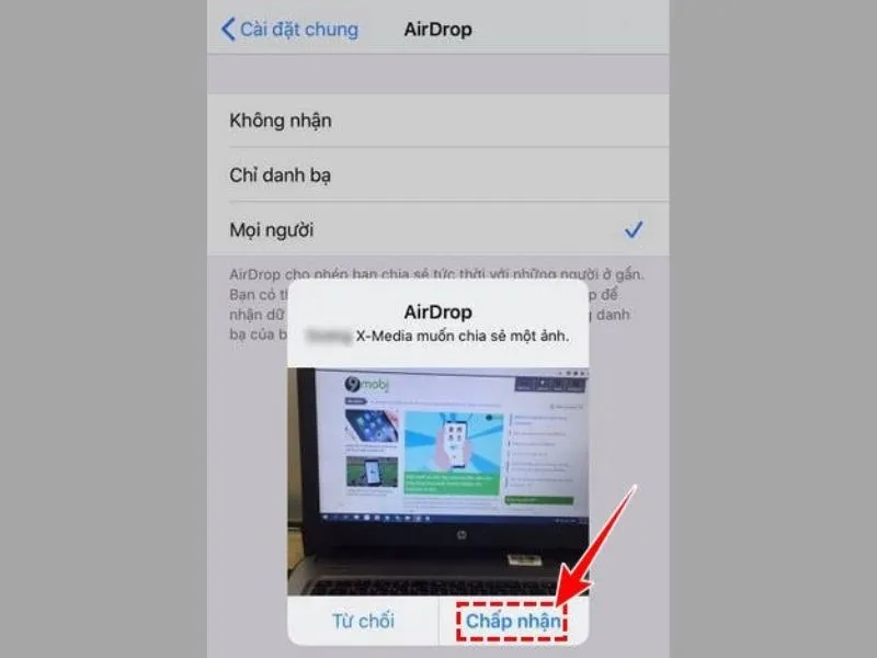 Chấp nhận thông báo gửi ảnh từ đối phương để nhận ảnh