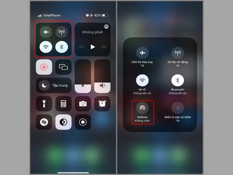 Mở trung tâm kiểm soát để bật airdrop trên điện thoại iPhone