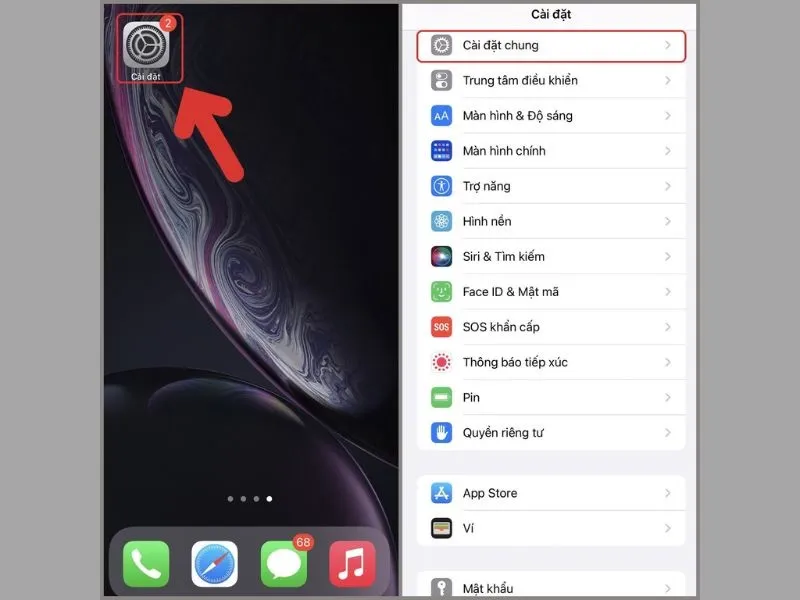 Mở ứng dụng cài đặt có sẵn 