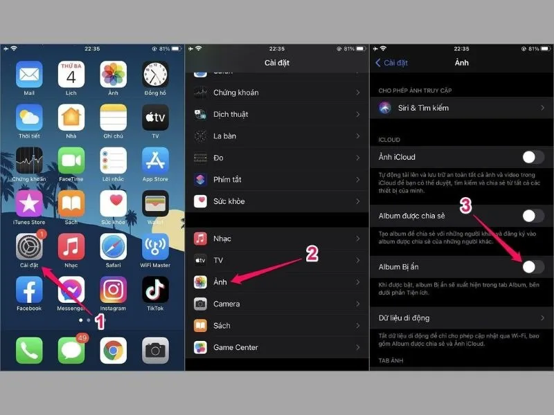 Cách tắt hiển thị album bị ẩn trên điện thoại iPhone 