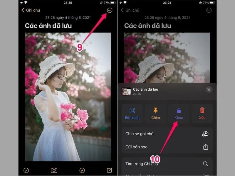 Cách khóa ảnh trên iPhone thông qua ứng dụng Ghi chú 