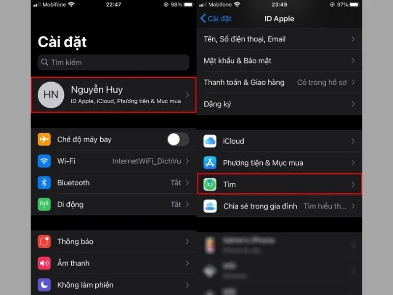 Đăng nhập vào tài khoản Apple ID để thực hiện tính năng tìm iPhone
