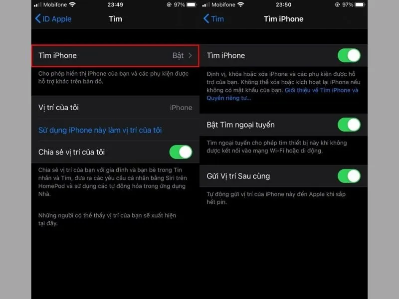 Bật tất cả các tính năng có trong chế độ tìm iPhone với cách khóa iPhone từ xa