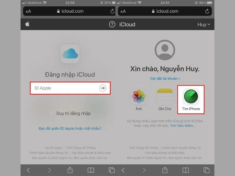 Tiến hành đăng nhập để có cách khóa iPhone từ xa