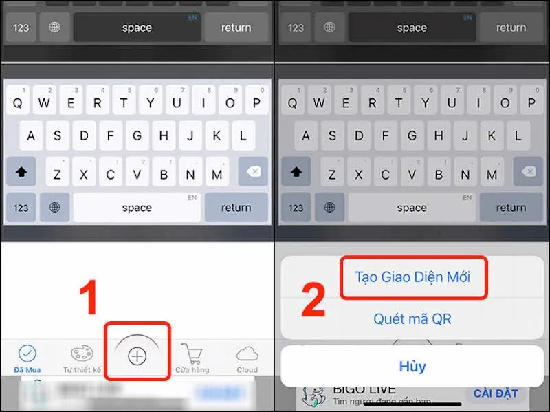Nhấn dấu + và tạo giao diện mới