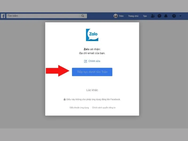 Tiếp tục đăng nhập dưới tên tài khoản Facebook của bạn