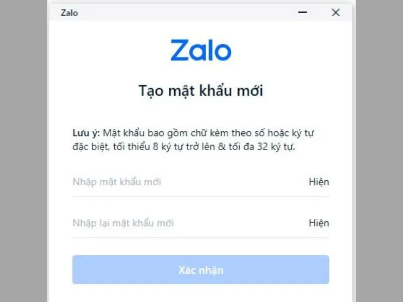 Điền mật khẩu mới mà bạn mong muốn và xác nhận là hoàn thành việc đăng nhập