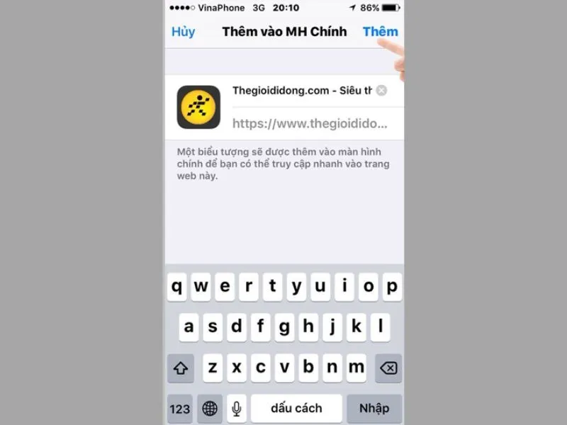 Điều chỉnh theo nhu cầu trước khi thao tác Thêm nó ra màn hình chính