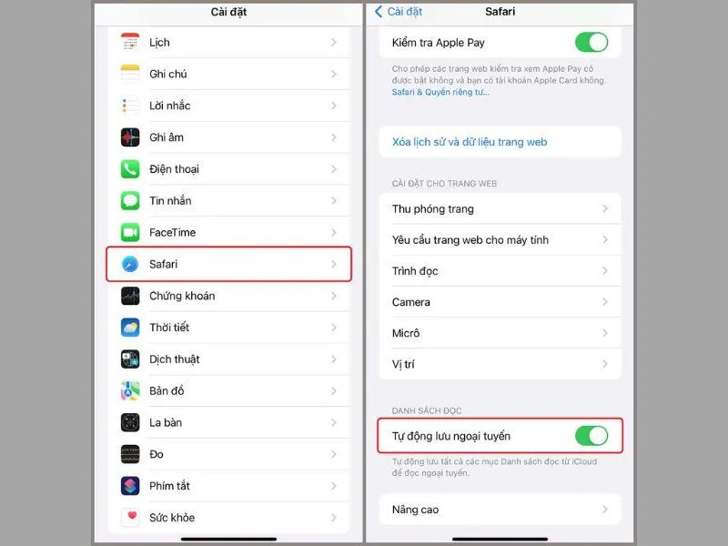 Hoàn tất các cài đặt lưu trang web để đọc ngoại tuyến khi không có internet