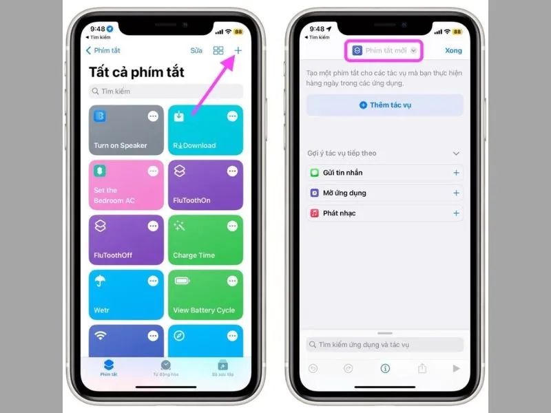Tạo phím tắt mới liên quan đến thao tác 