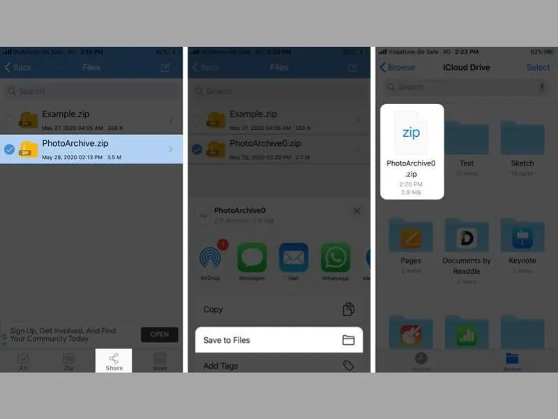Lưu file đã nén về điện thoại iPhone của bạn
