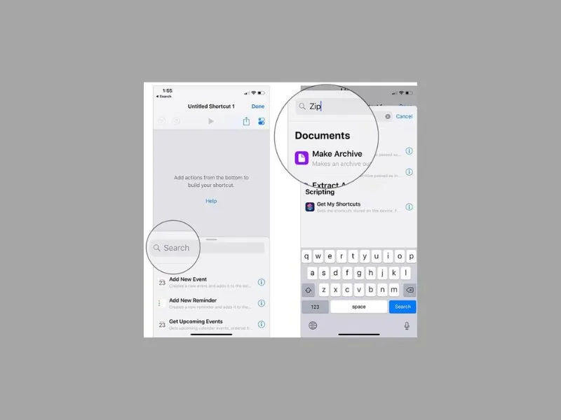 Tiến hành nén file thông qua ứng dụng phím tắt trên iPhone