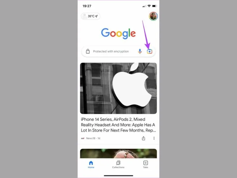 Nhấn chọn vào biểu tượng camera trên thanh tìm kiếm của Google