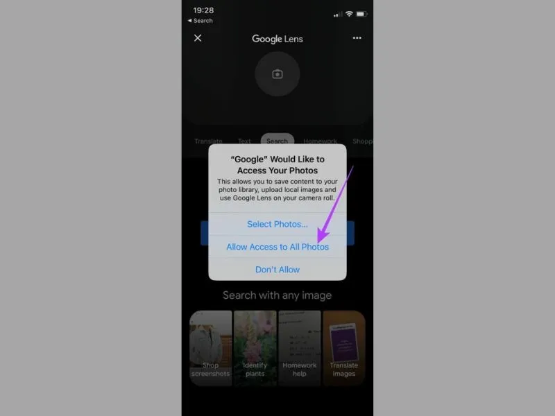 Cho phép Google tiếp cận cách quét mã qr từ ảnh trên iphone