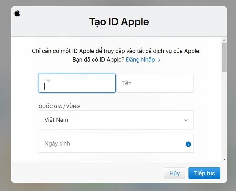 Nhập các thông tin cá nhân theo yêu cầu cho tài khoản iCloud của bạn