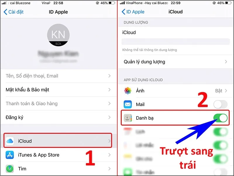 Tắt đồng bộ Danh bạ trên iCloud