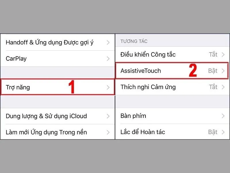 Chuyển chế độ Assistivetouch từ Bật sáng Tắt