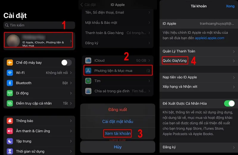Truy cập thông tin tài khoản trên iPhone của bạn để thay đổi Quốc gia