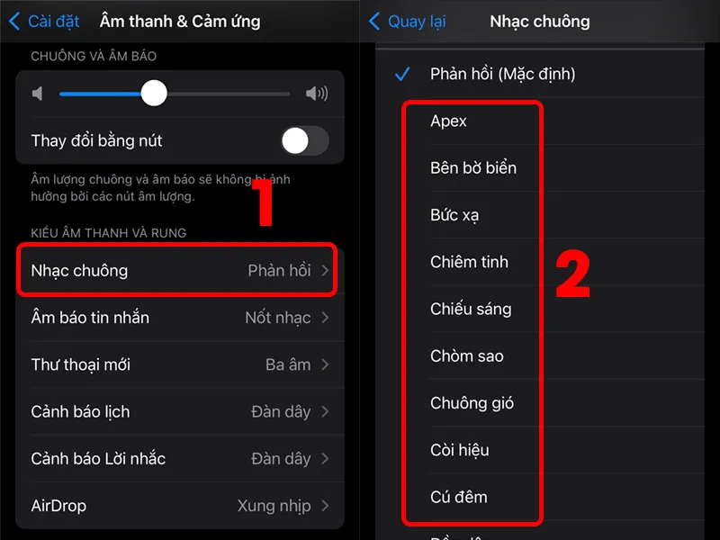 Cài đặt âm thanh cuộc gọi đến cho iphone bằng âm có sẵn 