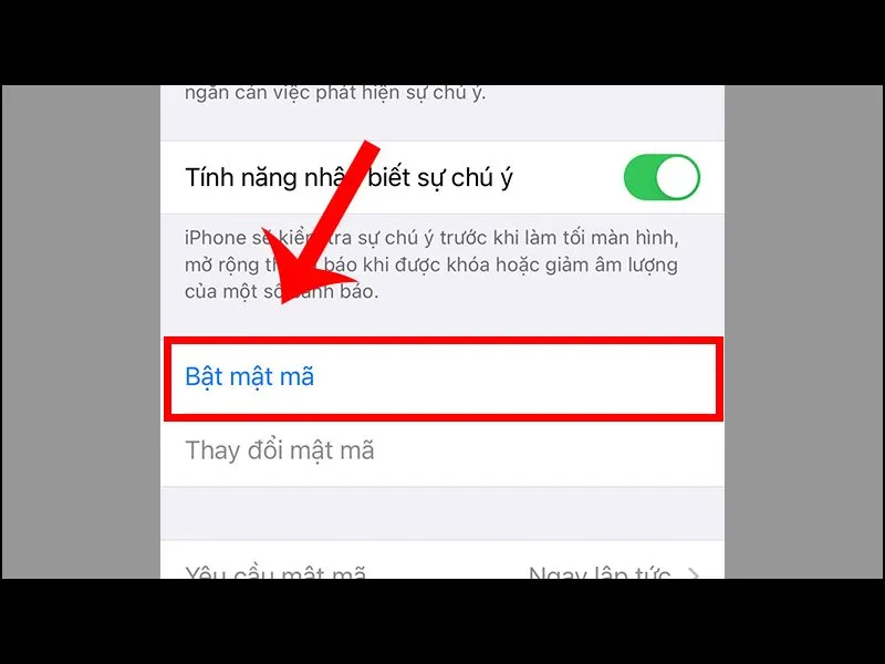 Chọn Bật mật mã