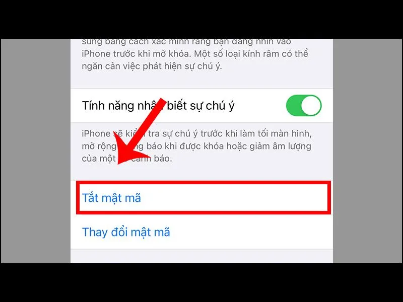 Chọn tắt mật mã khóa màn hình