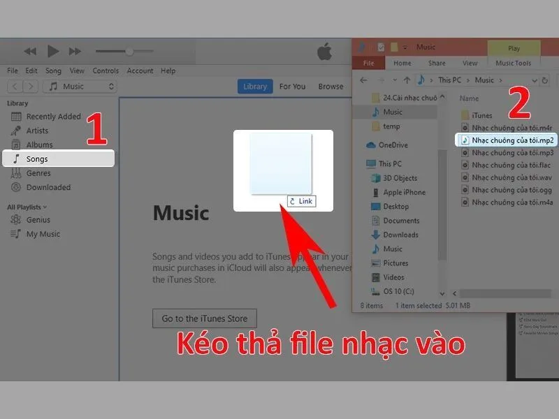 Tải nhạc lên và kéo file đã tải vào ô trống như hình