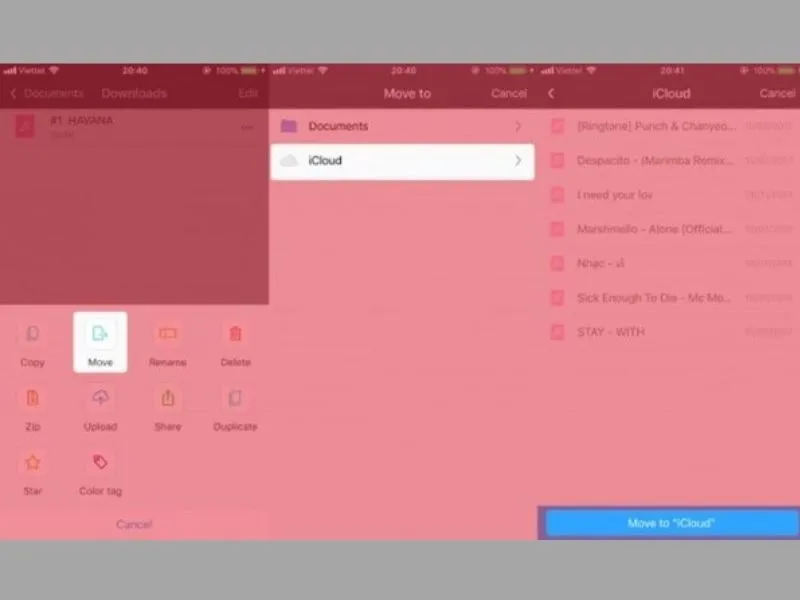 Dời file nhạc qua iCloud và tiến hành cài đặt nhạc chuông