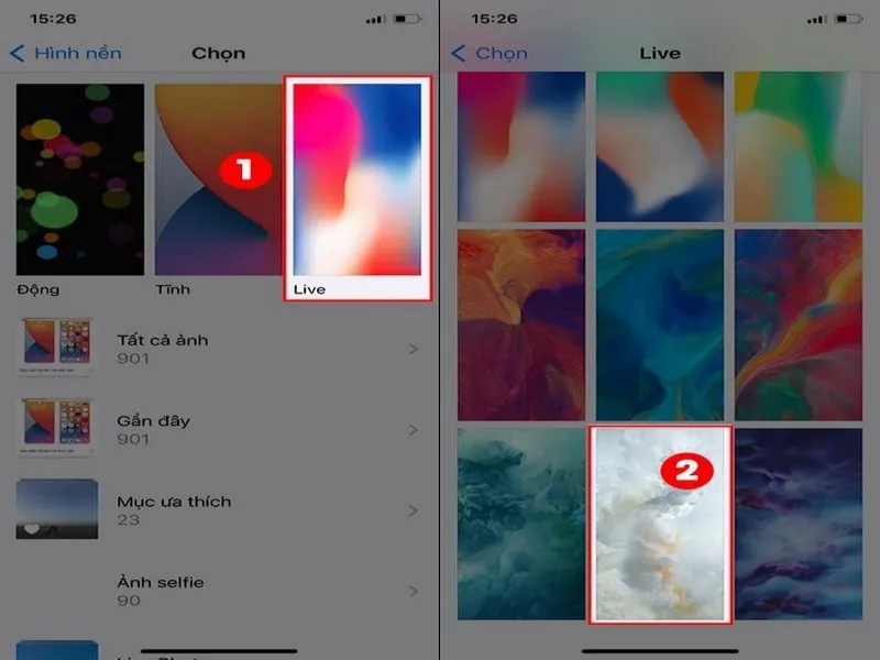 chon anh live mac dinh tren iphone