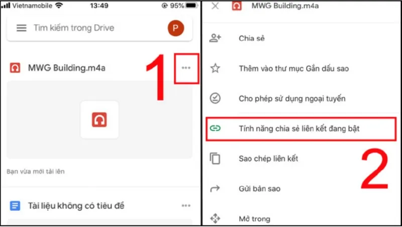 Chọn bật tính năng chia sẻ liên kết