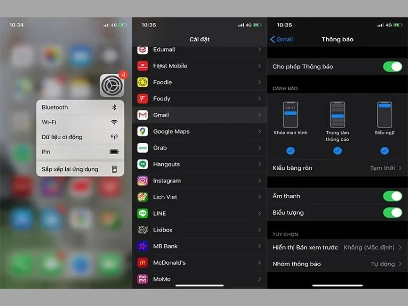 Gạt thanh công tắc thông báo để khắc phục lỗi iPhone không báo tin nhắn