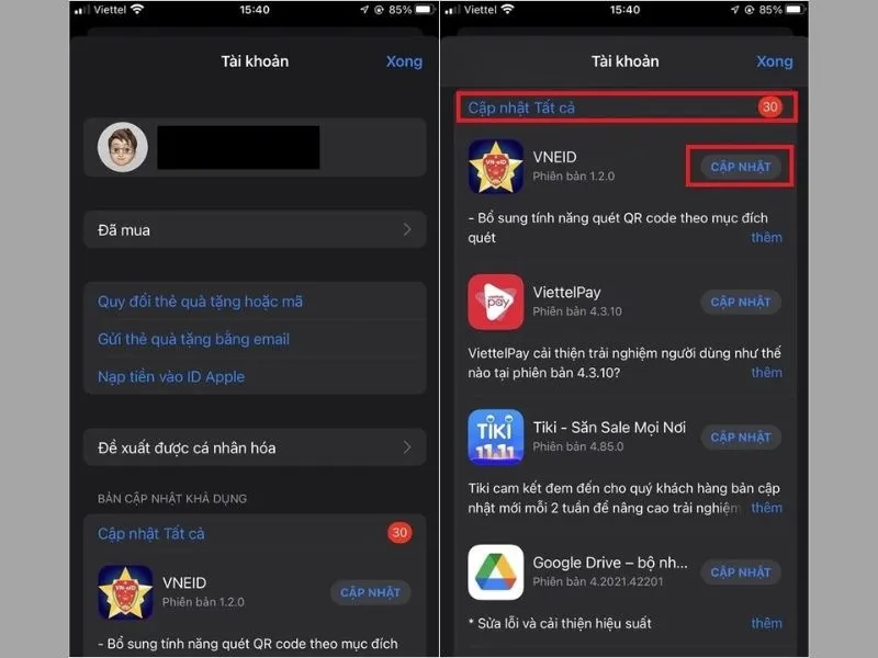 Cập nhật tất cả các ứng dụng để nâng cao trải nghiệm trên điện thoại
