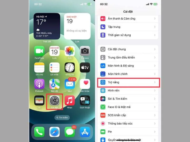Vào phần trợ năng trong cài đặt